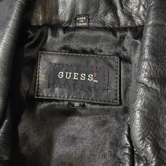 Guess Vintage 100% Leather Black Biker Jacket size small - Picture 7 of 7